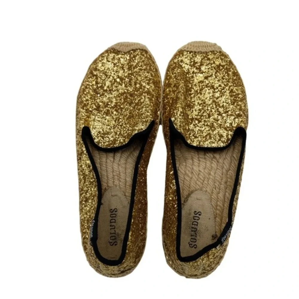 Soludos Women Glam Nautical Glitter Espadrille Loafers 9 Gold Sparkle Slip On